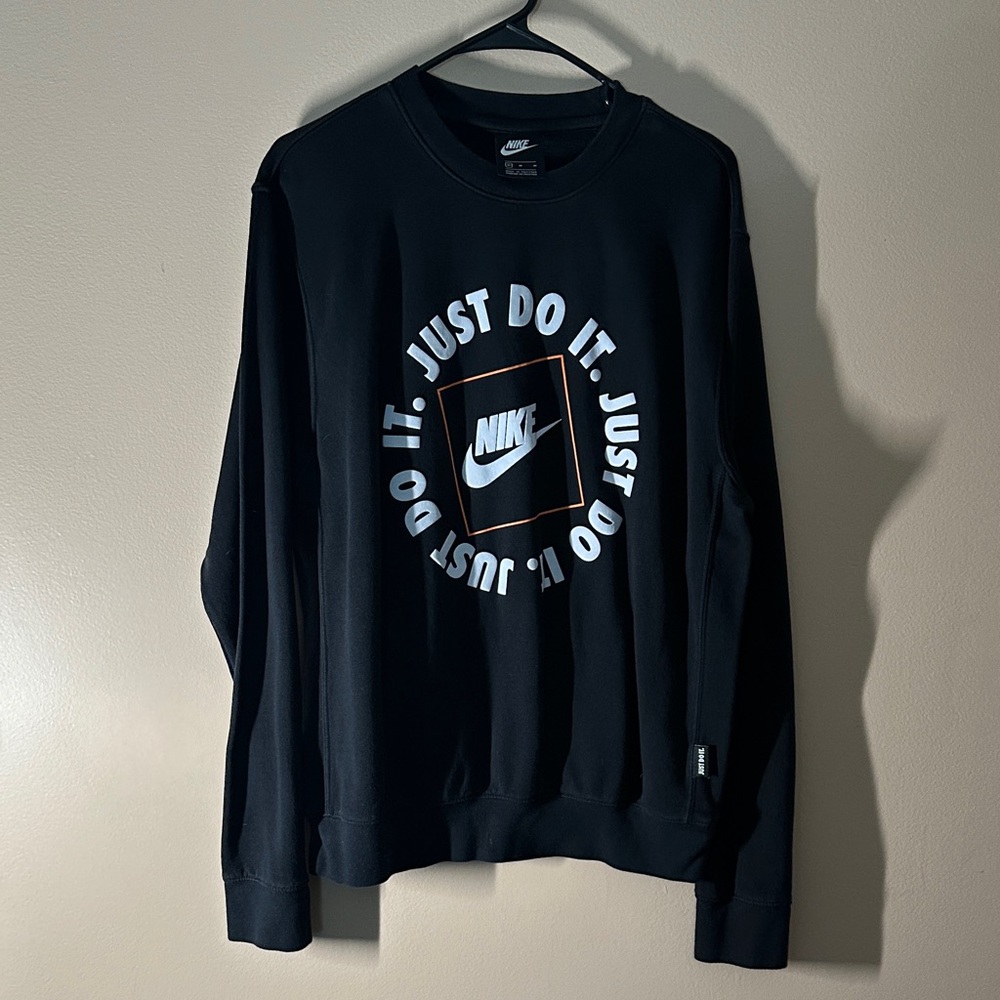 Nike Men's Black Crewneck with 'Just Do It' Design